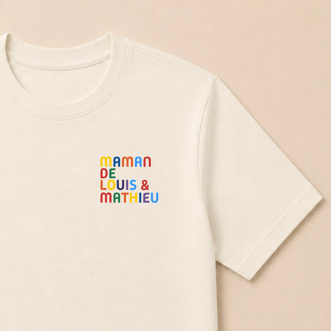 Pull personnalisé Maman - Prénoms multicolore brodé T-shirt / Naturel / S