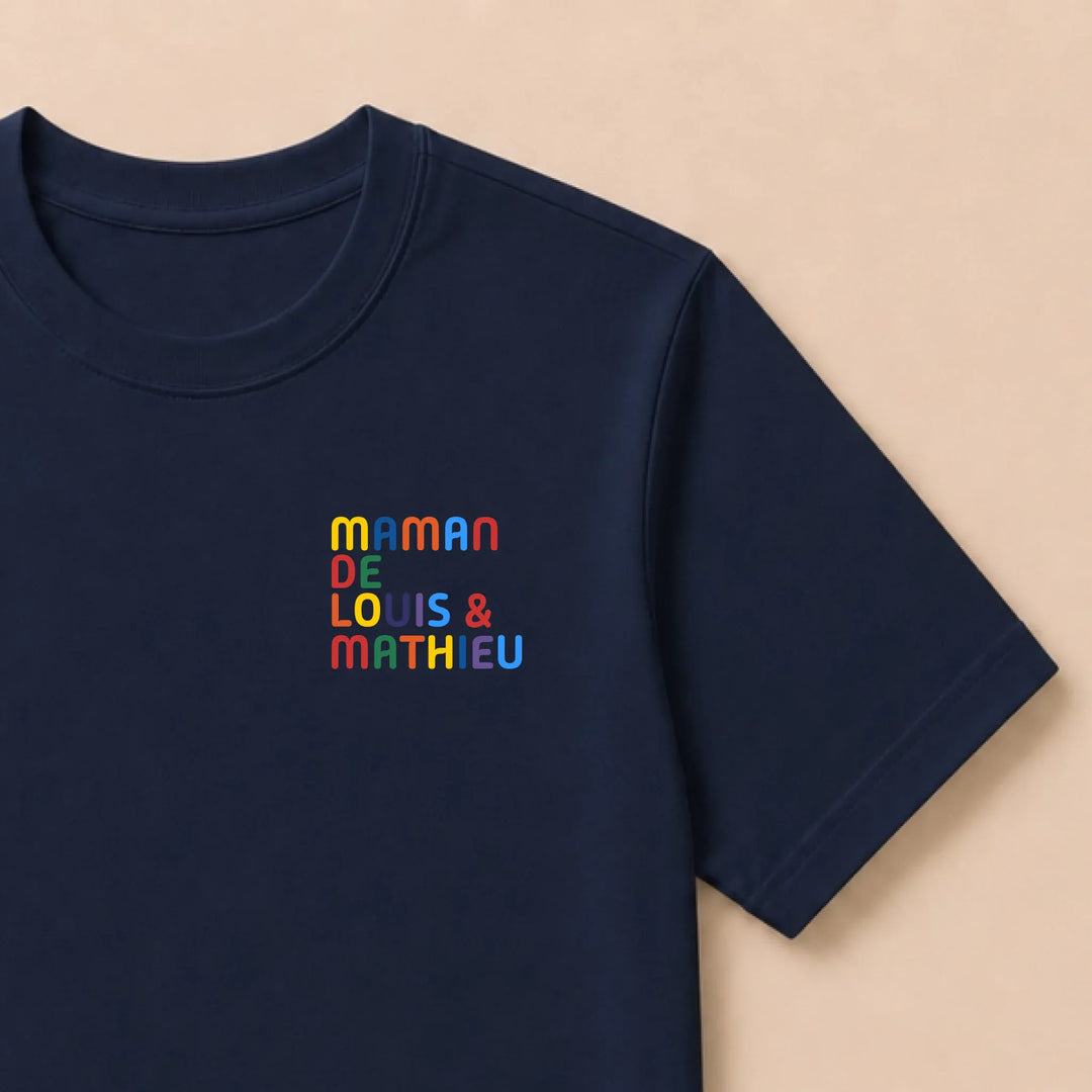 Pull personnalisé Maman - Prénoms multicolore brodé T-shirt / Marine / S
