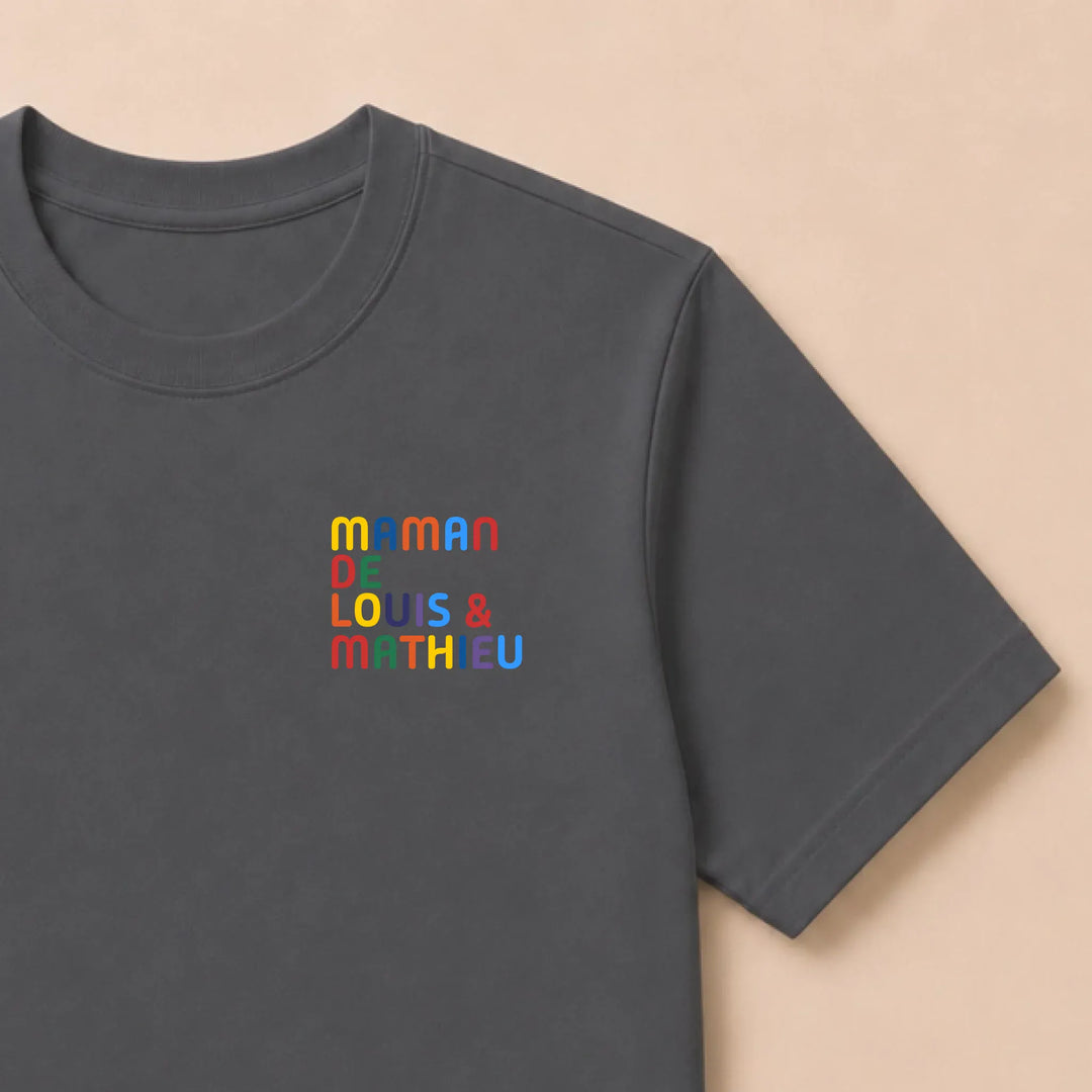 Pull personnalisé Maman - Prénoms multicolore brodé T-shirt / Gris Foncé / S