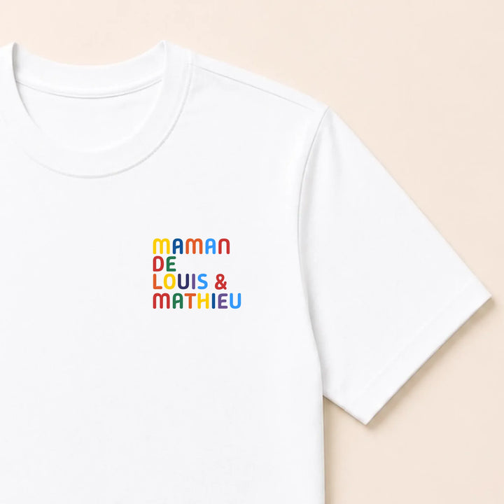 Pull personnalisé Maman - Prénoms multicolore brodé T-shirt / Blanc / S