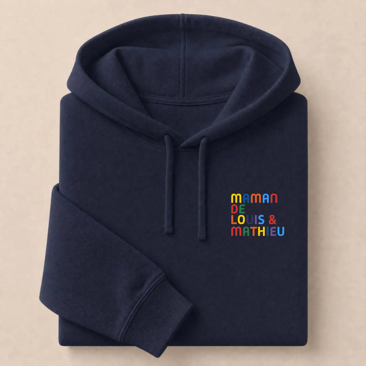 Pull personnalisé Maman - Prénoms multicolore brodé Sweat à capuche / Marine / S