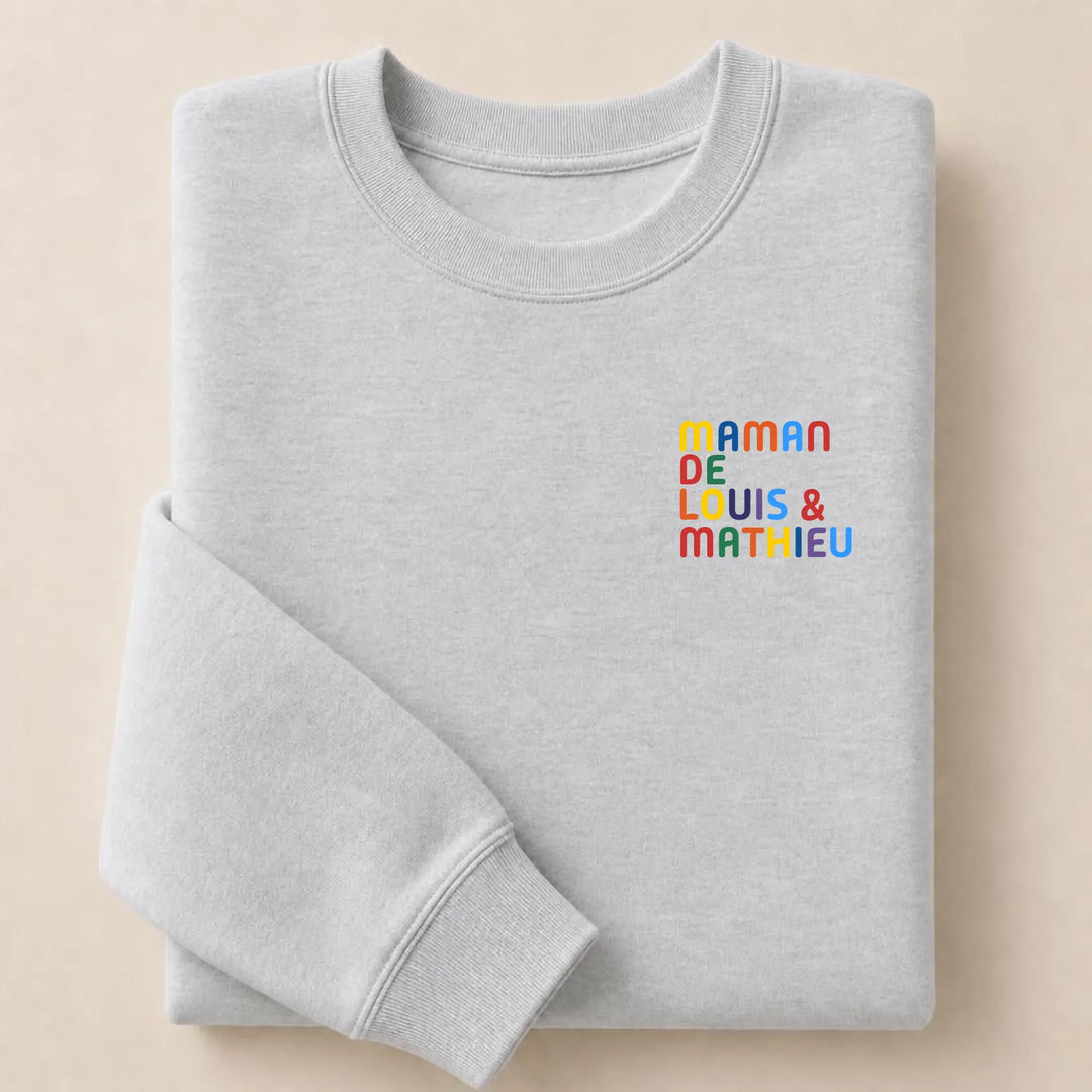 Pull personnalisé Maman - Prénoms multicolore brodé Sweatshirt / Gris / S