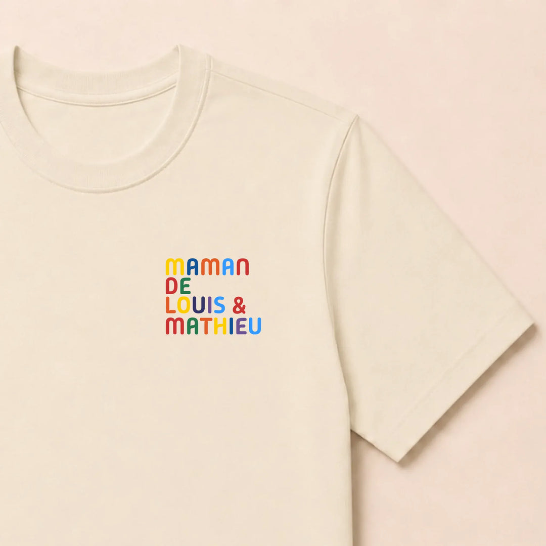 Sweat personnalisé Maman - Prénoms multicolore brodé T-shirt / Beige / S