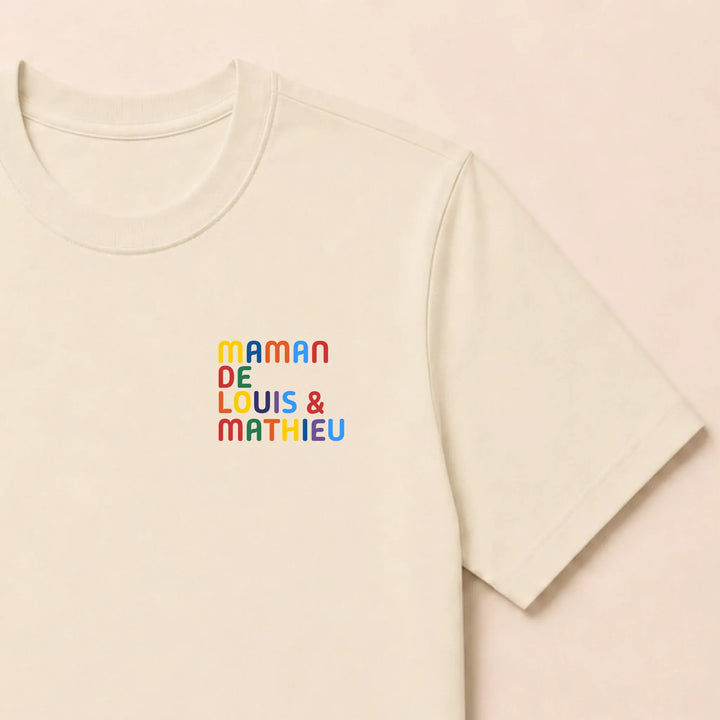 Sweat personnalisé Maman - Prénoms multicolore brodé T-shirt / Beige / S