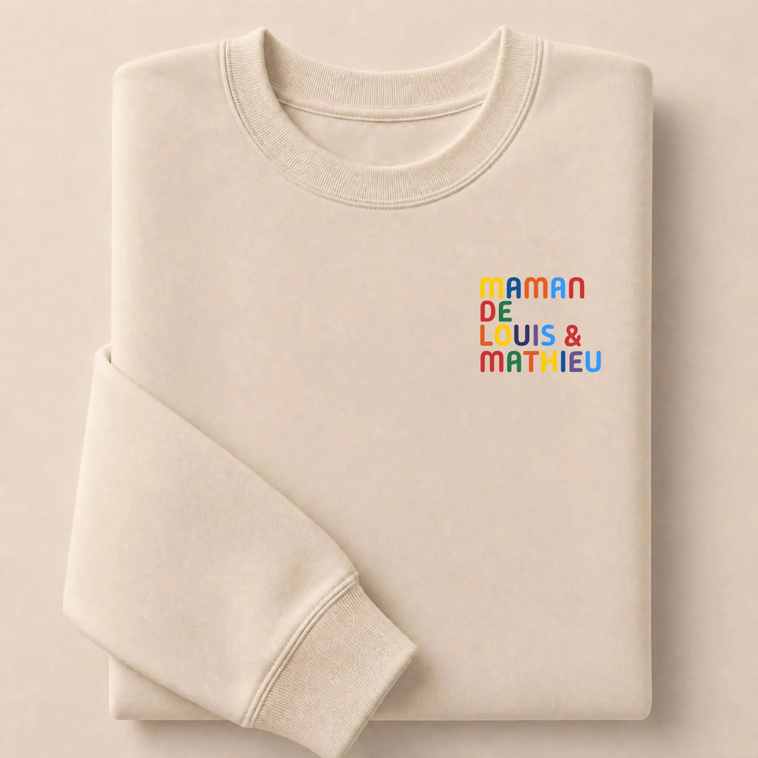 Sweat personnalisé Maman - Prénoms multicolore brodé Sweatshirt / Beige / S