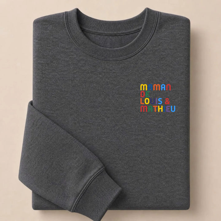 Sweat personnalisé Maman - Prénoms multicolore brodé Sweatshirt / Gris Foncé / S