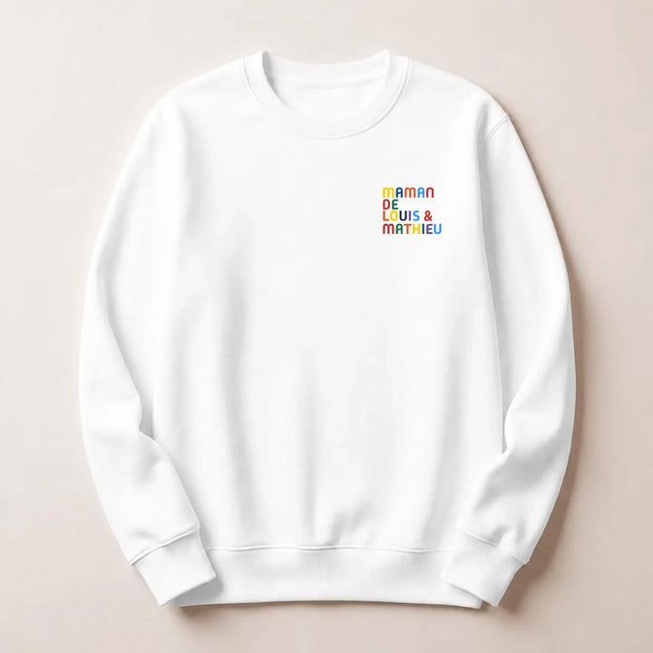 Sweat personnalisé Maman - Prénoms multicolore brodé