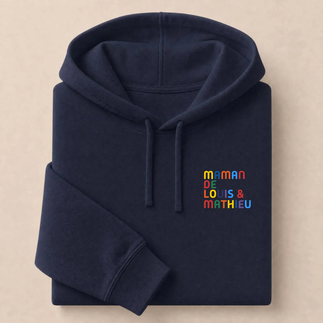 Sweat personnalisé Maman - Prénoms multicolore brodé Sweat à capuche / Marine / S