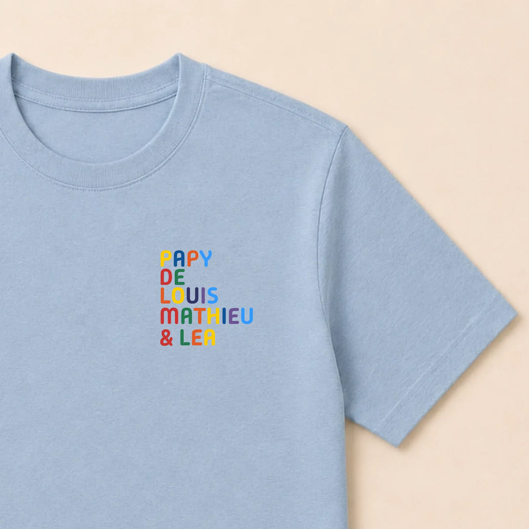 Sweat personnalisé Papy - Prénoms multicolore brodé T-shirt / Bleu clair / S