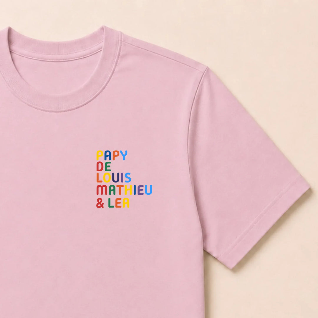 Sweat personnalisé Papy - Prénoms multicolore brodé T-shirt / Rose clair / S