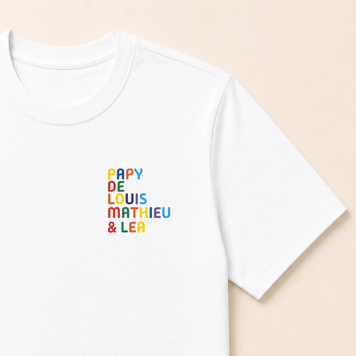 Sweat personnalisé Papy - Prénoms multicolore brodé T-shirt / Blanc / S