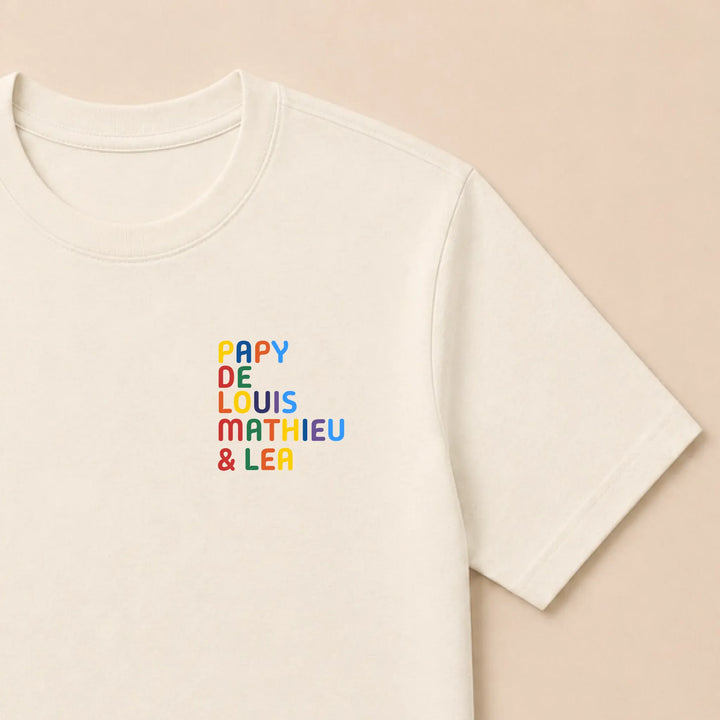 Sweat personnalisé Papy - Prénoms multicolore brodé T-shirt / Naturel / S