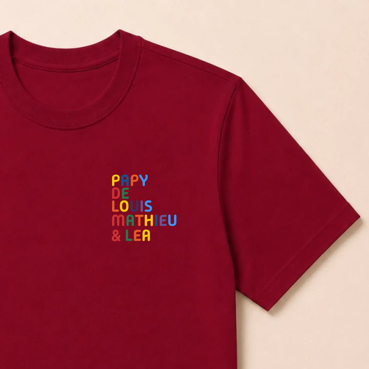 Sweat personnalisé Papy - Prénoms multicolore brodé