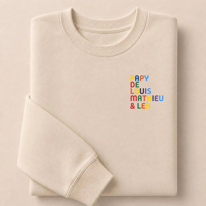 Sweat personnalisé Papy - Prénoms multicolore brodé Sweatshirt / Beige / S