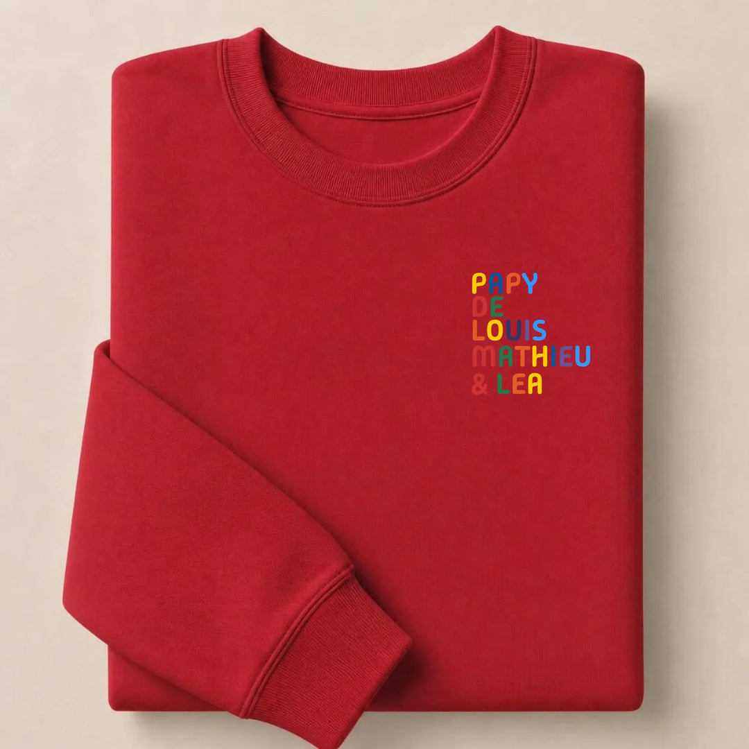Sweat personnalisé Papy - Prénoms multicolore brodé Sweatshirt / Rouge / S