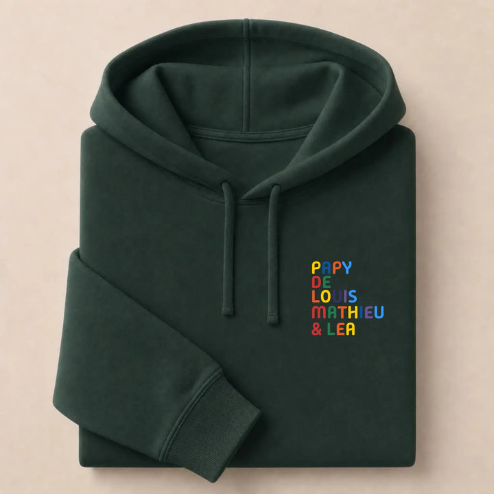 Sweat personnalisé Papy - Prénoms multicolore brodé Sweat à capuche / Forest / S
