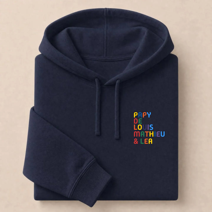 Sweat personnalisé Papy - Prénoms multicolore brodé Sweat à capuche / Marine / S