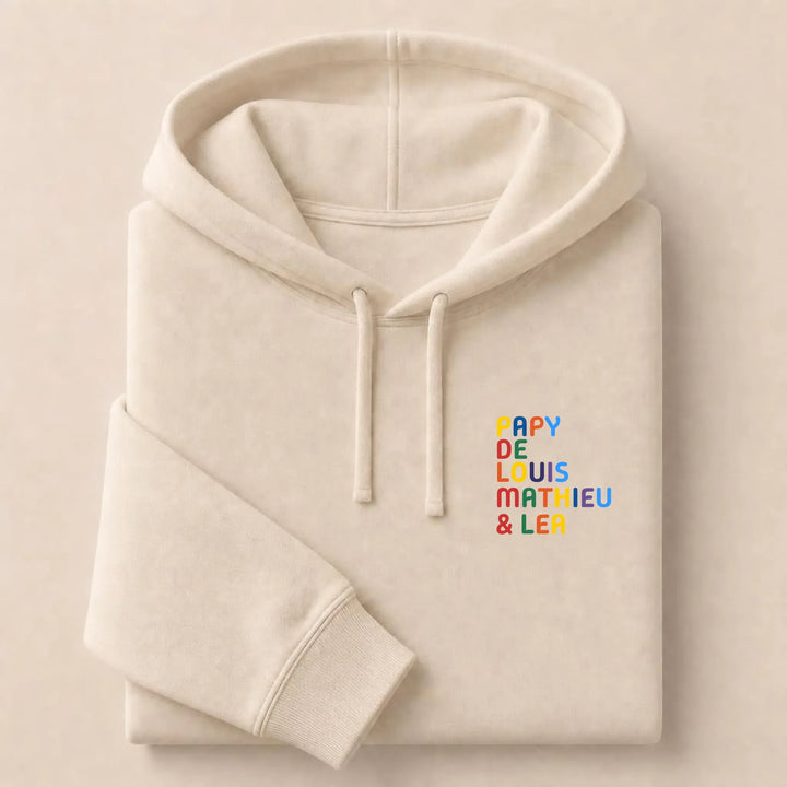 Sweat personnalisé Papy - Prénoms multicolore brodé Sweat à capuche / Beige / S