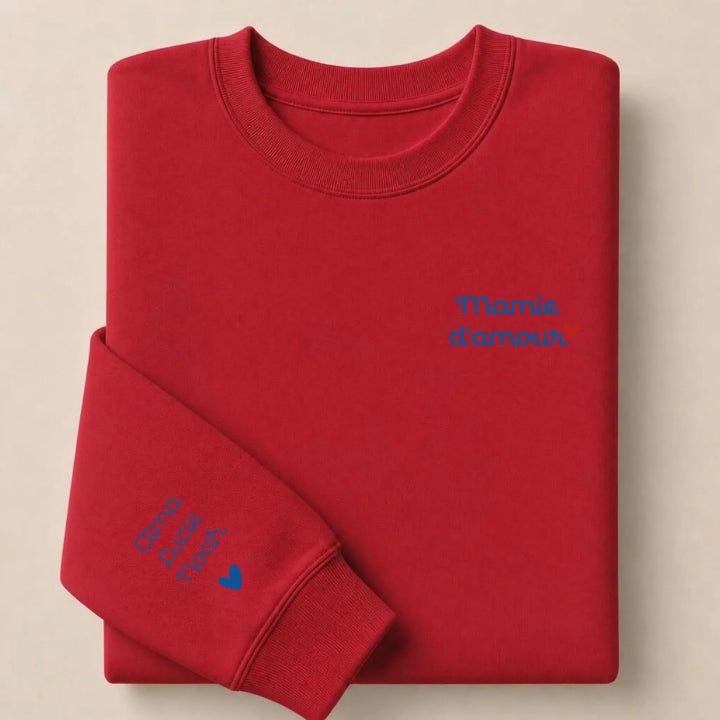 T-shirt personnalisé Brodé - Mamam d'amour Sweatshirt / Rouge / S