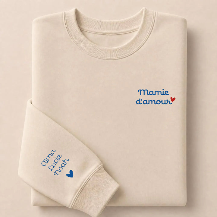 T-shirt personnalisé Brodé - Mamam d'amour Sweatshirt / Beige / S