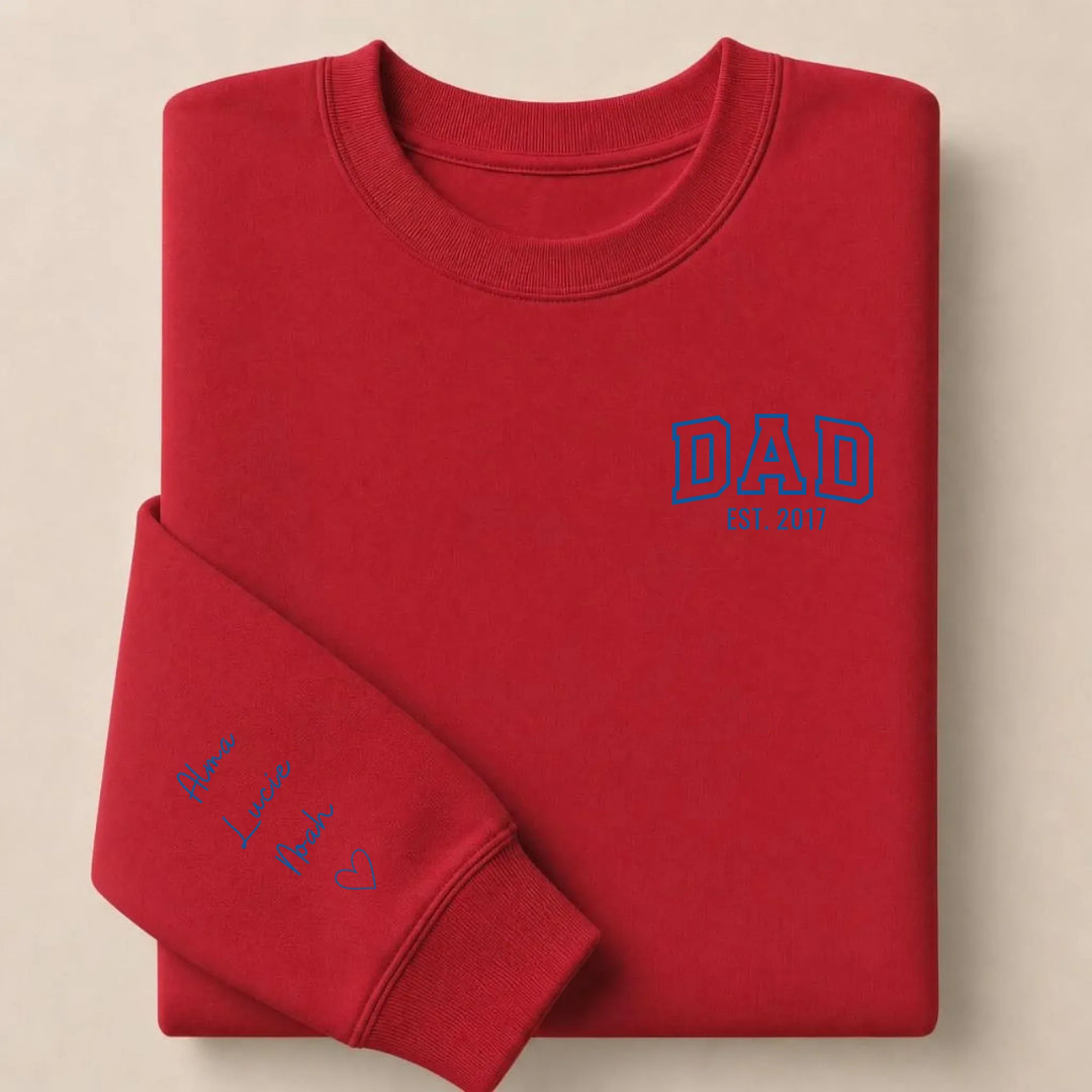 T-shirt brodé personnalisé - DAD Est Sweatshirt / Rouge / S