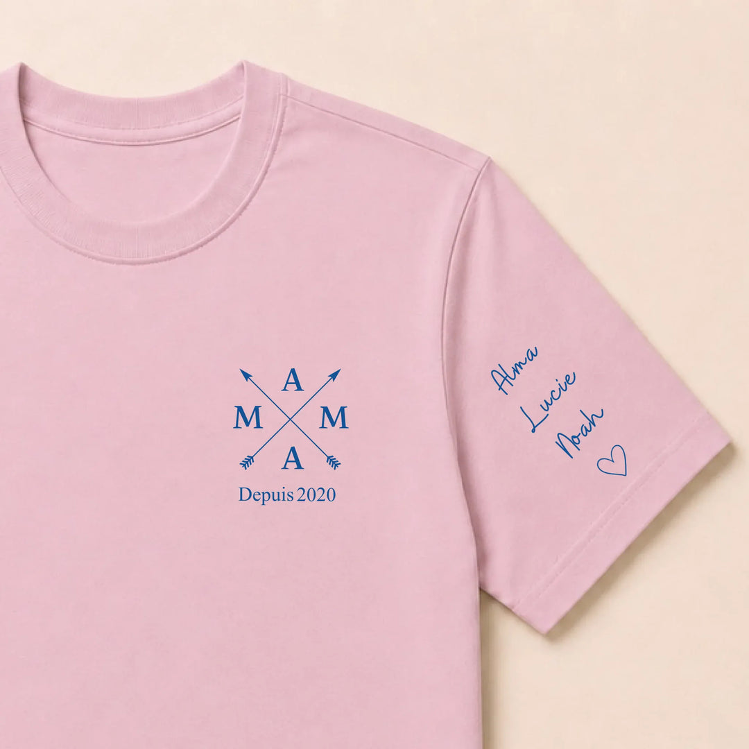 T-shirt personnalisé brodé - MAMA depuis T-shirt / Rose clair / S