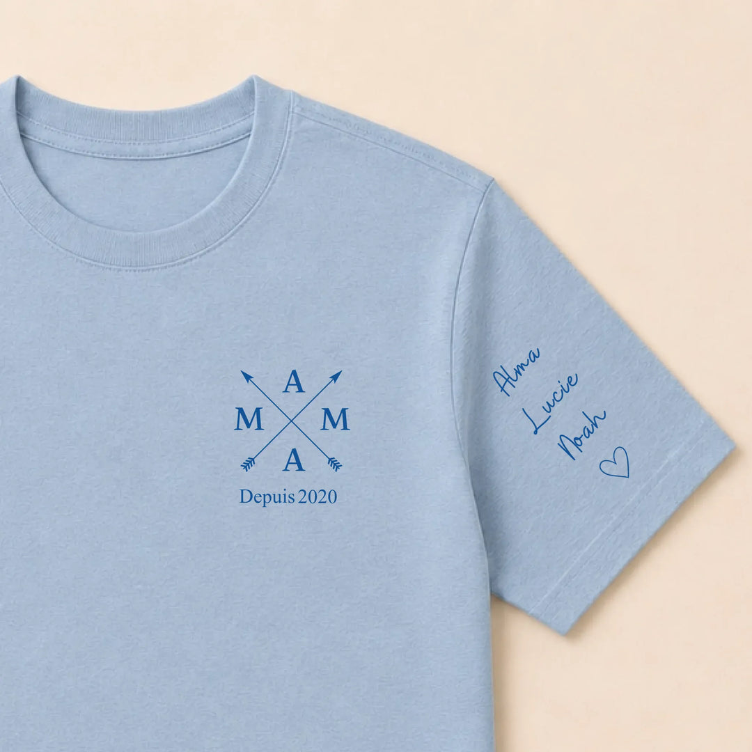 T-shirt personnalisé brodé - MAMA depuis T-shirt / Bleu clair / S