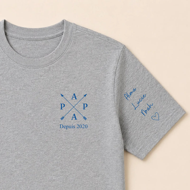 T-shirt personnalisé brodé - PAPA depuis T-shirt / Gris / S