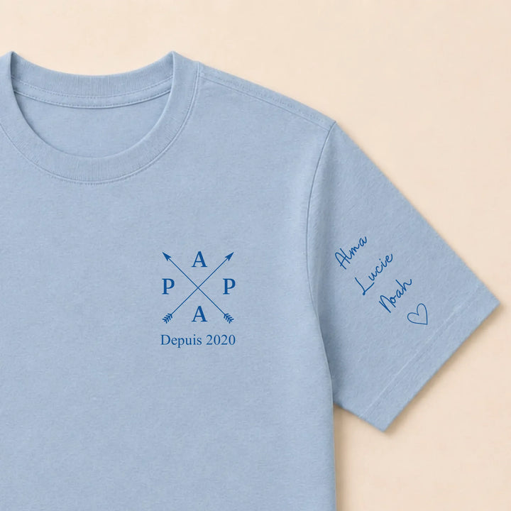 T-shirt personnalisé brodé - PAPA depuis T-shirt / Bleu clair / S