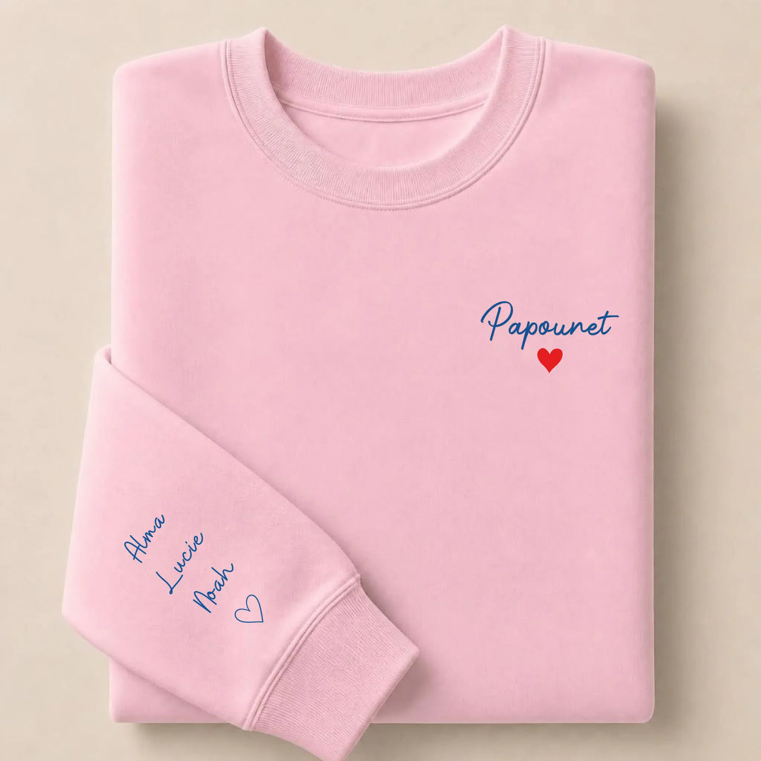 T-shirt personnalisé brodé - Papounet Sweatshirt / Rose Clair / S