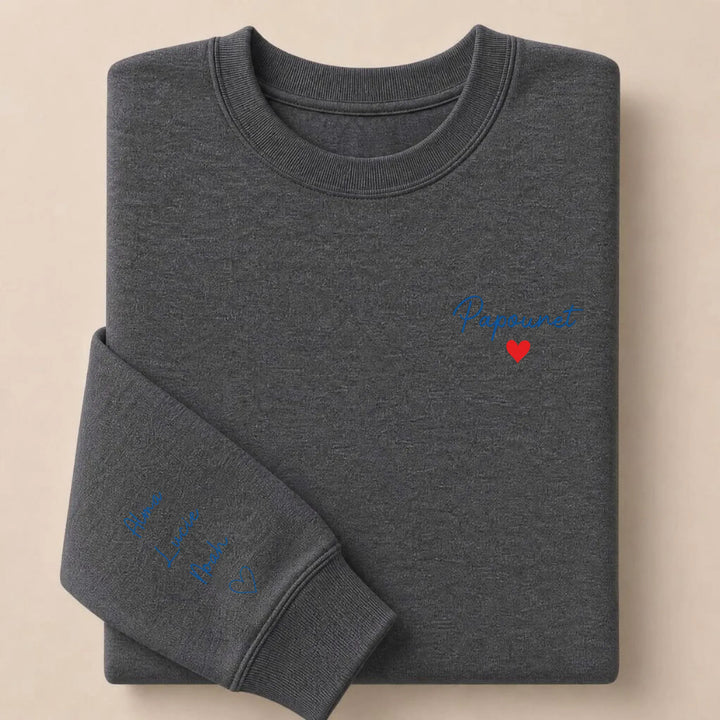 T-shirt personnalisé brodé - Papounet Sweatshirt / Gris Foncé / S