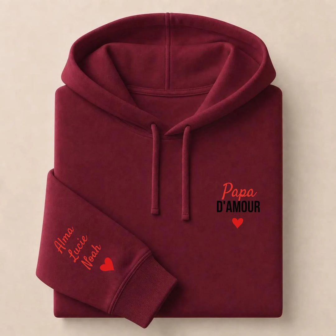 T-shirt personnalisé brodé - Papa d'amour Sweat à capuche / Bordeaux / S