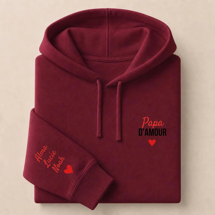 T-shirt personnalisé brodé - Papa d'amour Sweat à capuche / Bordeaux / S
