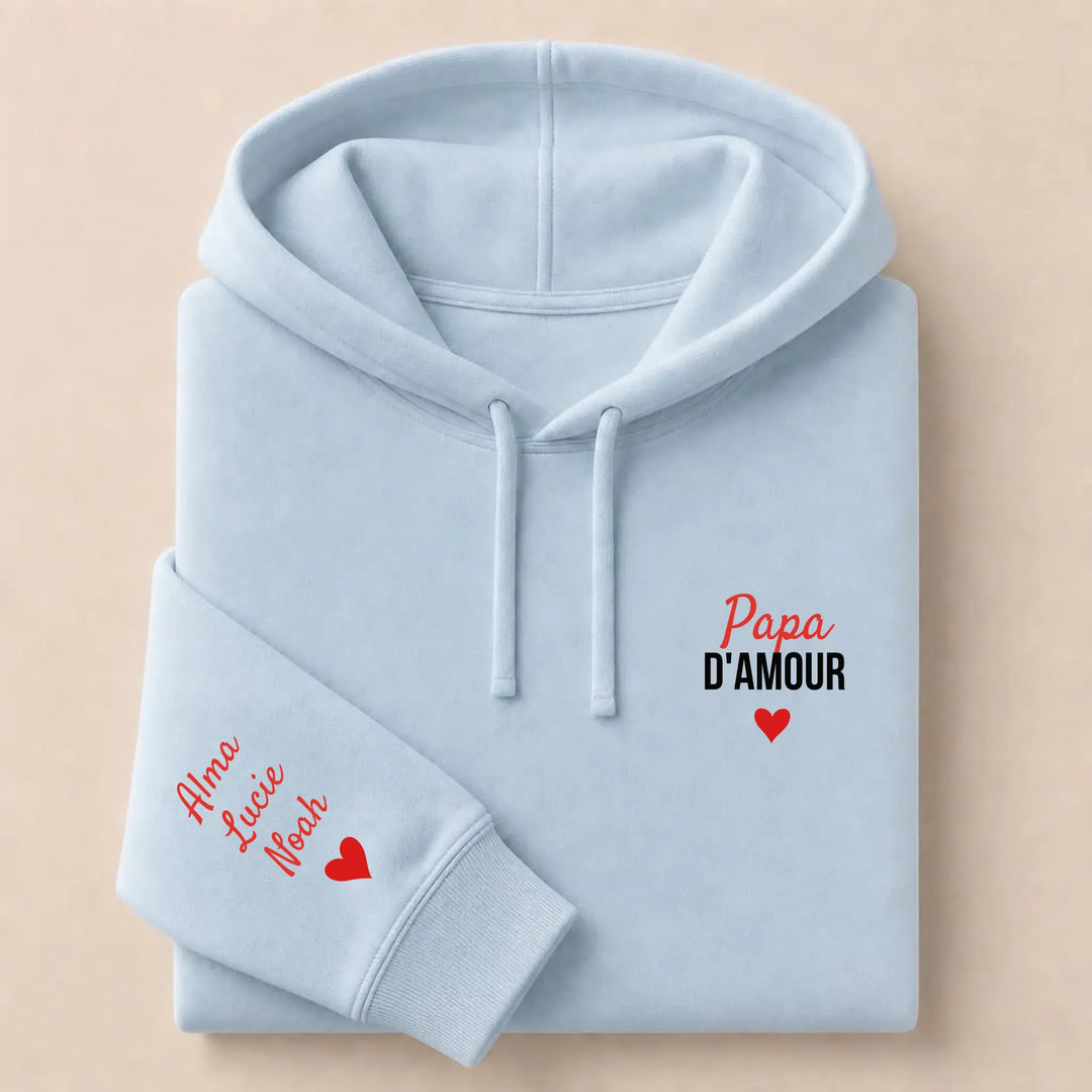 T-shirt personnalisé brodé - Papa d'amour Sweat à capuche / Bleu Clair / S