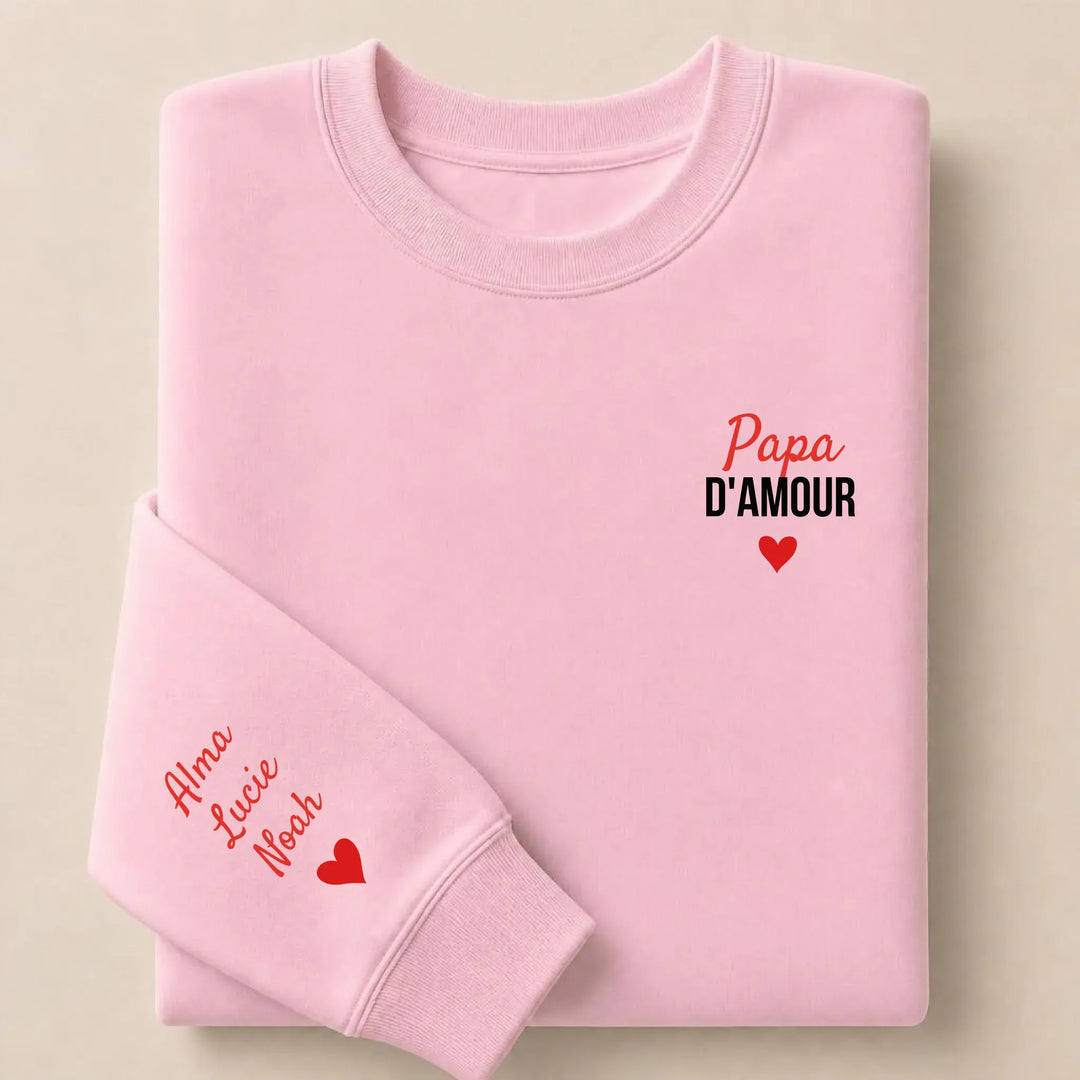 T-shirt personnalisé brodé - Papa d'amour Sweatshirt / Rose Clair / S