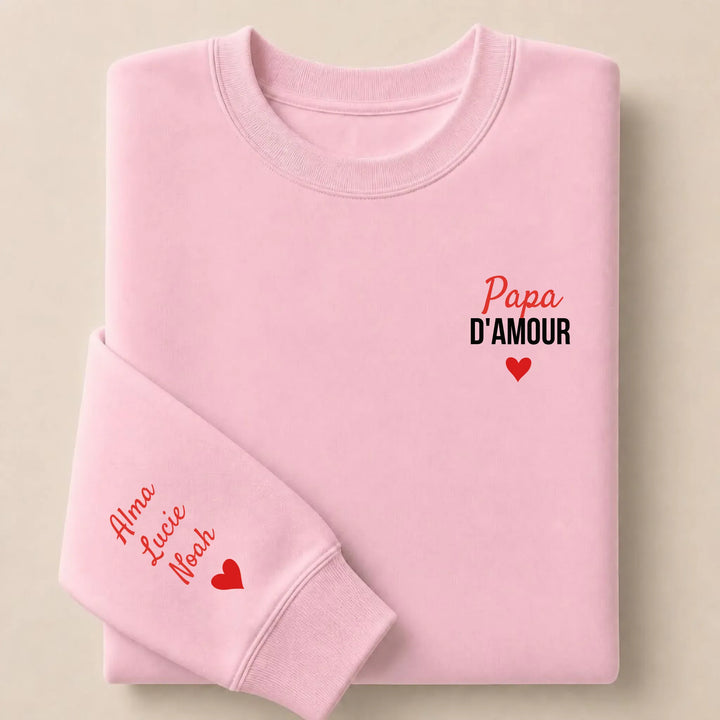T-shirt personnalisé brodé - Papa d'amour Sweatshirt / Rose Clair / S