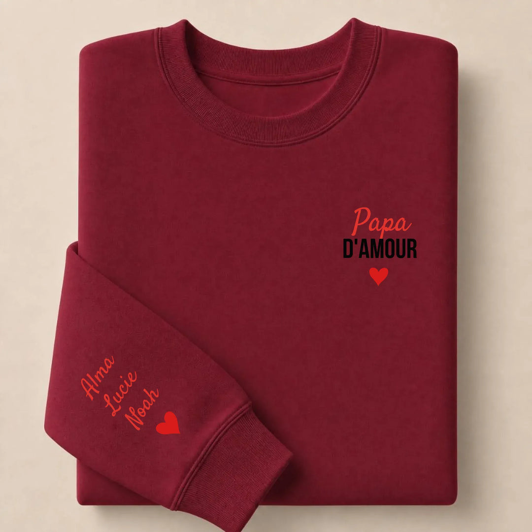 T-shirt personnalisé brodé - Papa d'amour Sweatshirt / Bordeaux / S