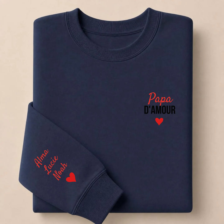 T-shirt personnalisé brodé - Papa d'amour Sweatshirt / Marine / S