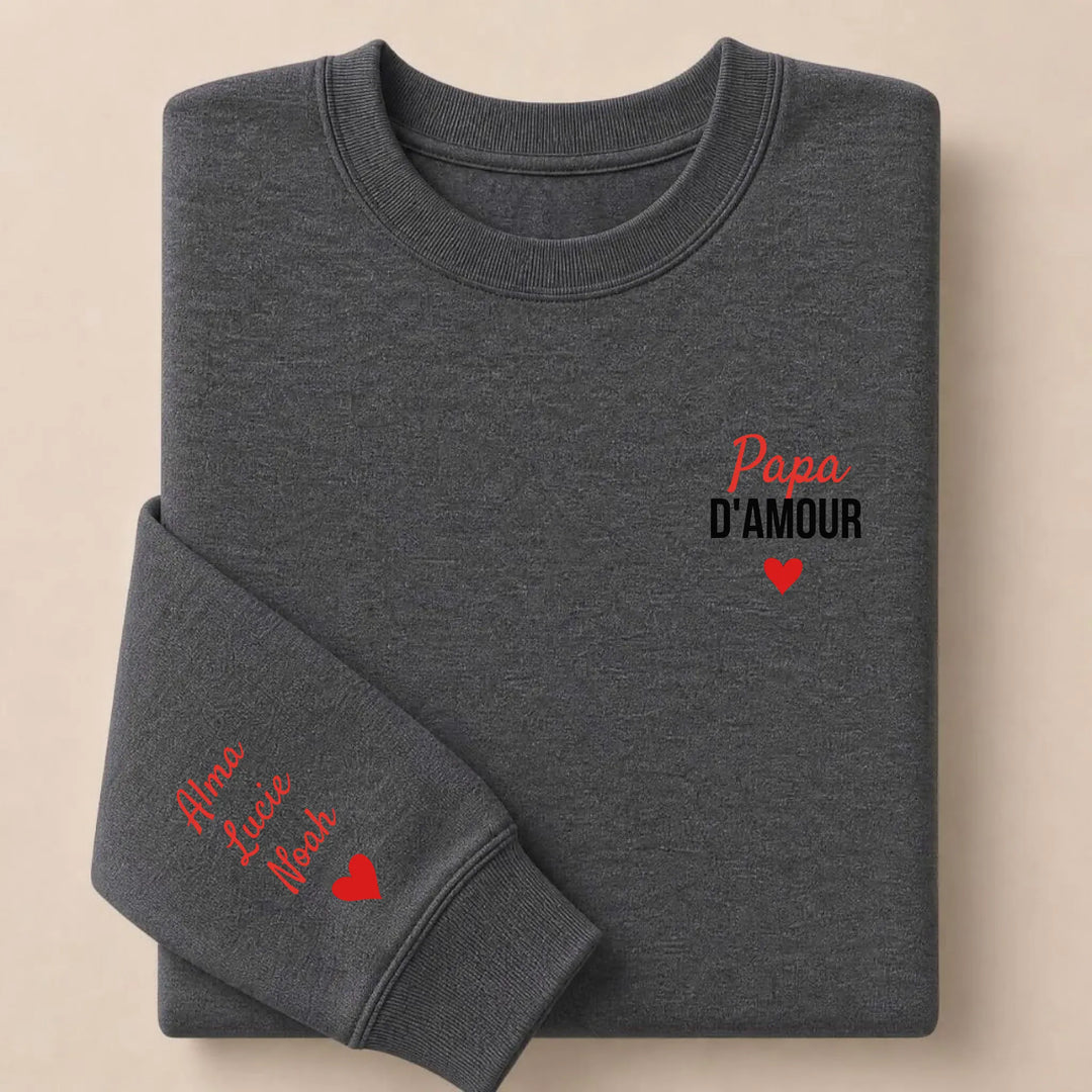 T-shirt personnalisé brodé - Papa d'amour Sweatshirt / Gris Foncé / S