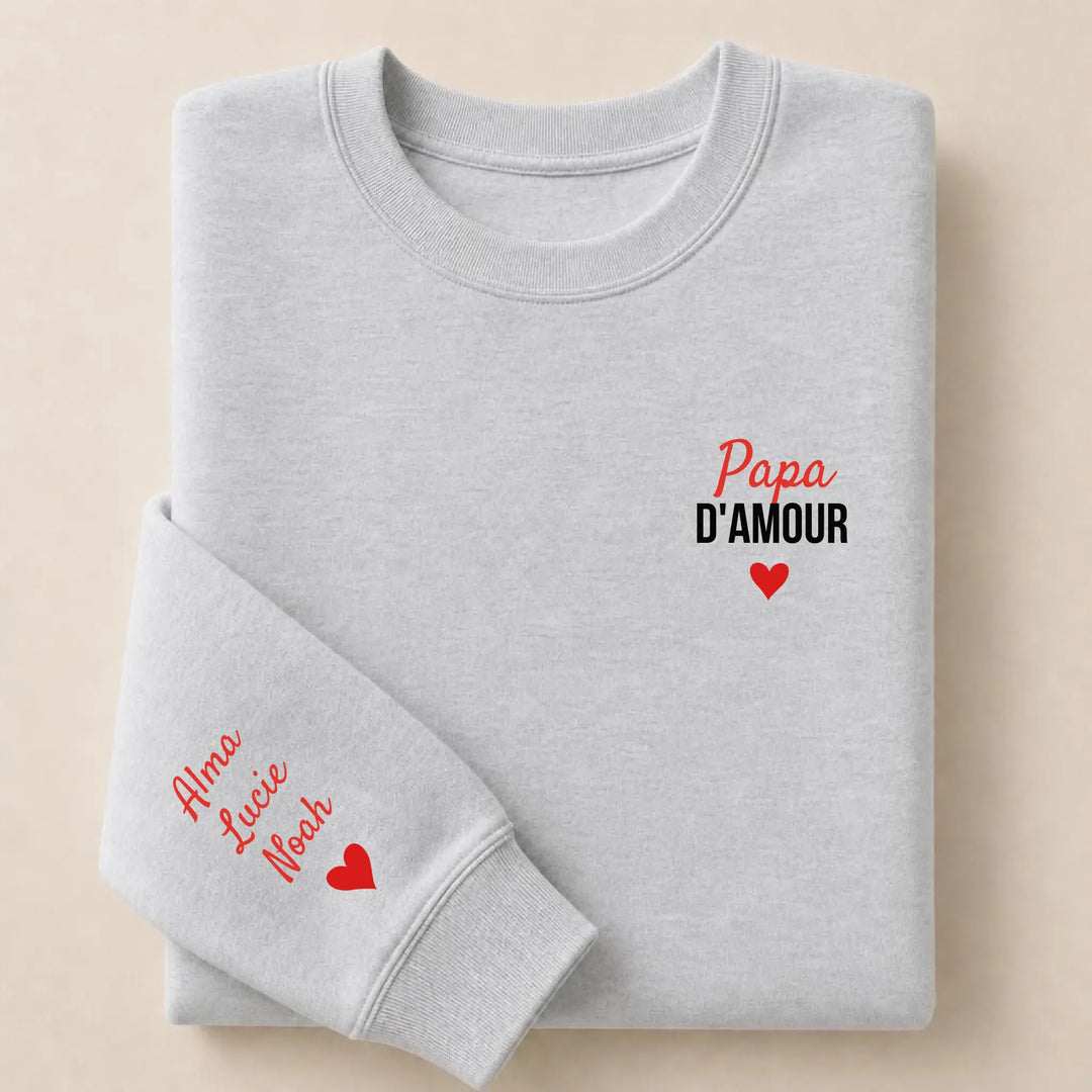 T-shirt personnalisé brodé - Papa d'amour Sweatshirt / Gris / S