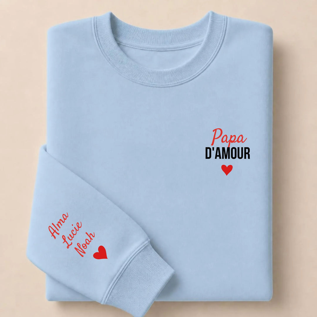 T-shirt personnalisé brodé - Papa d'amour Sweatshirt / Bleu Clair / S