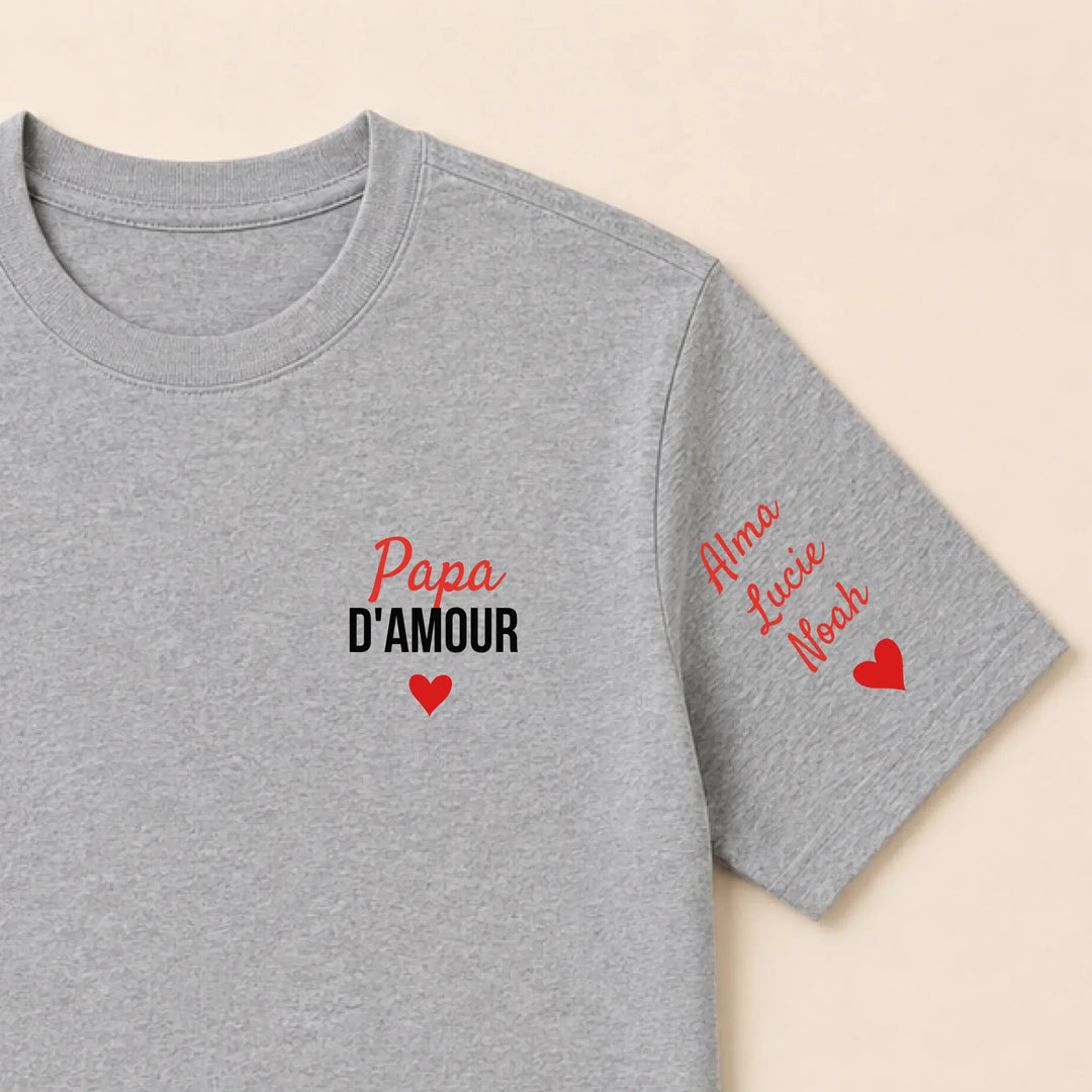 T-shirt personnalisé brodé - Papa d'amour T-shirt / Gris / S
