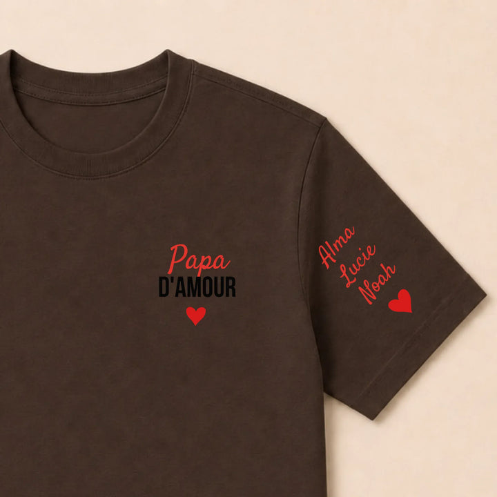 T-shirt personnalisé brodé - Papa d'amour T-shirt / Marron / S