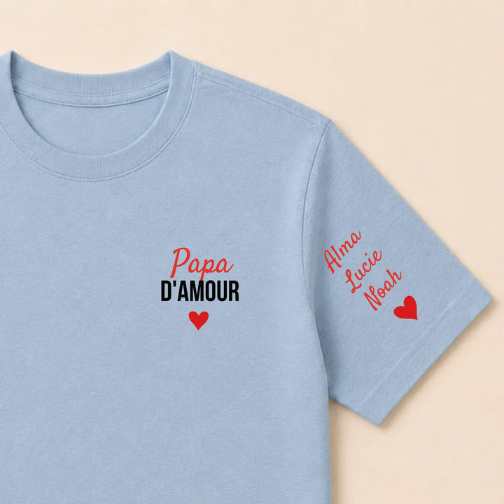 T-shirt personnalisé brodé - Papa d'amour T-shirt / Bleu clair / S