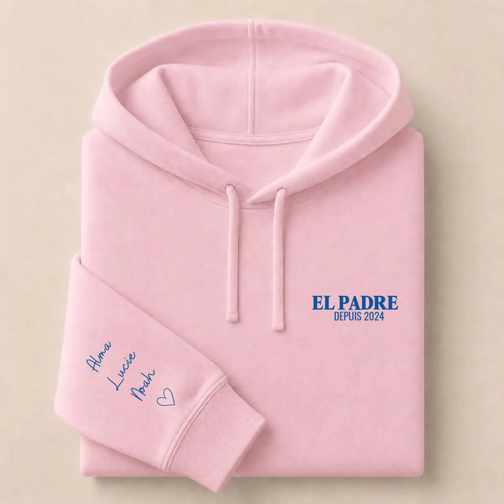 T-shirt personnalisé brodé - EL PADRE Sweat à capuche / Rose Clair / S