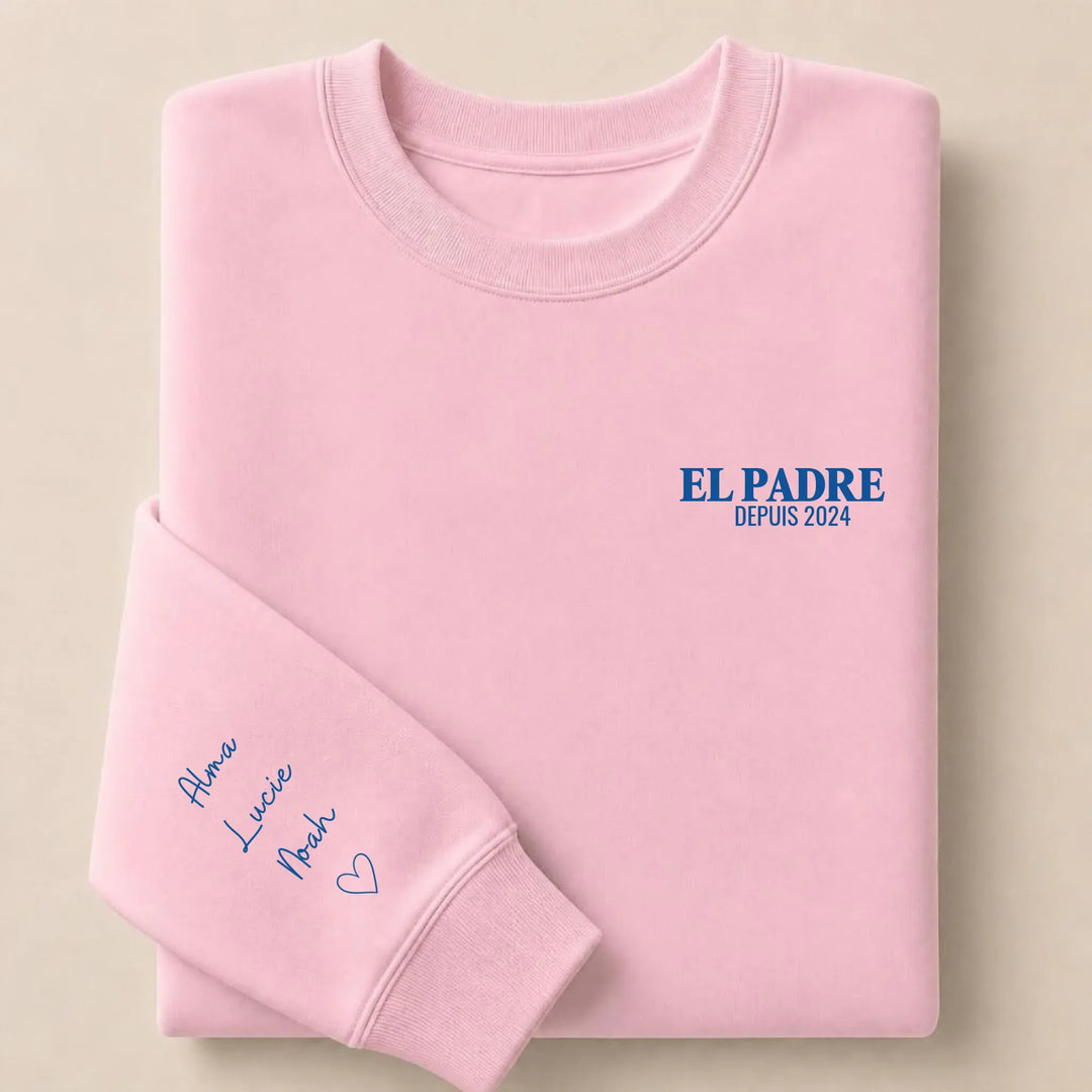 T-shirt personnalisé brodé - EL PADRE Sweatshirt / Rose Clair / S