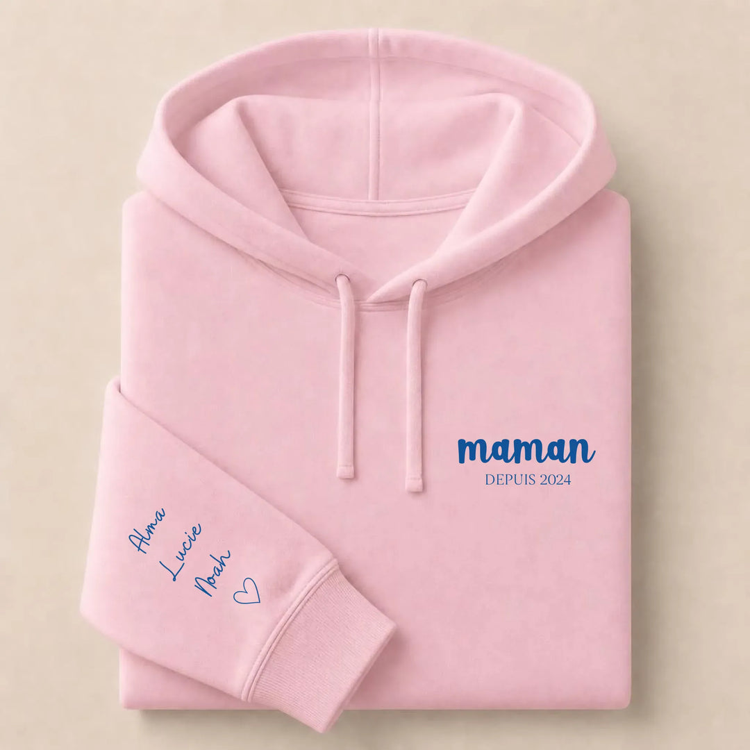 Swrat à capuche personnalisé broderie maman Sweat à capuche / Rose Clair / S