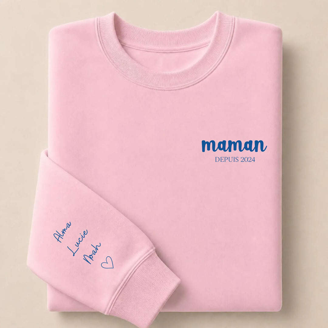 Swrat à capuche personnalisé broderie maman Sweatshirt / Rose Clair / S