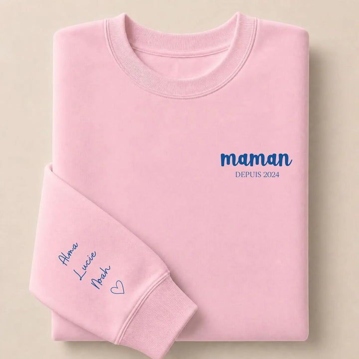 Swrat à capuche personnalisé broderie maman Sweatshirt / Rose Clair / S