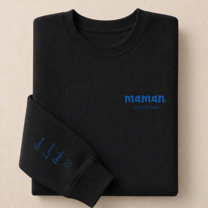 Swrat à capuche personnalisé broderie maman Sweatshirt / Noir / S
